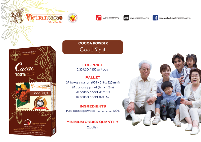 Pure Cocoa Powder Good Night - Bột Cacao Nguyên Chất Good Night