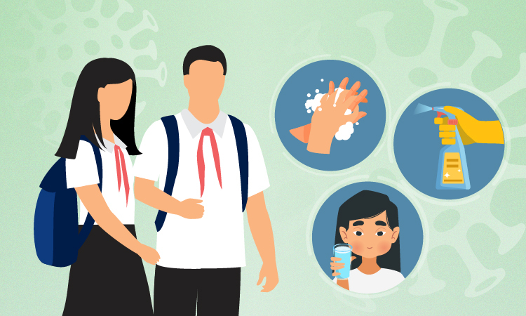 Bộ Y tế hướng dẫn phòng chống dịch cho học sinh. Đồ họa: Tạ Lư